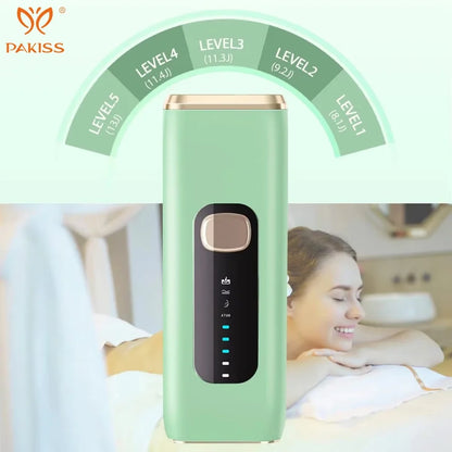 Green electronic device with a woman sleeping in the background, branded as PAKISS.
