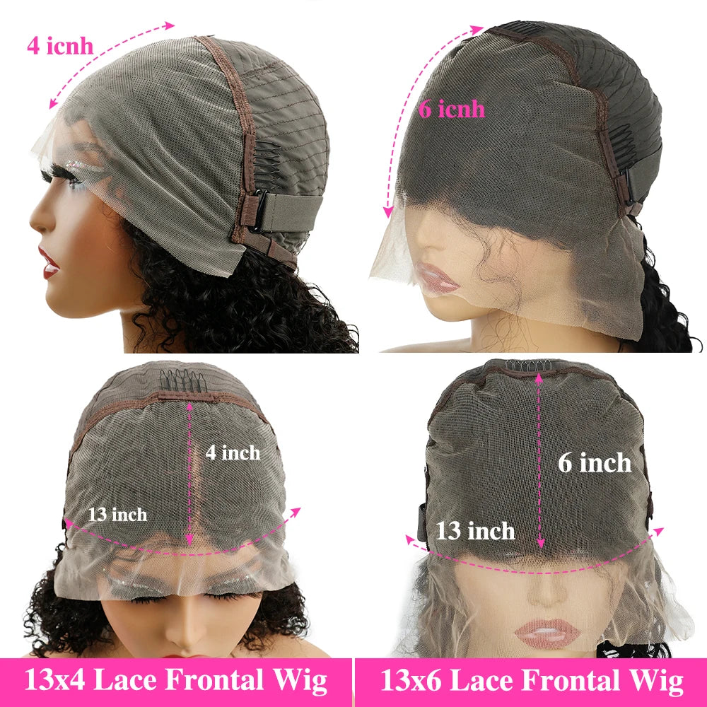 Images of 13x6 HD Lace Front Wig cap showing measurements for optimal fit and styling.