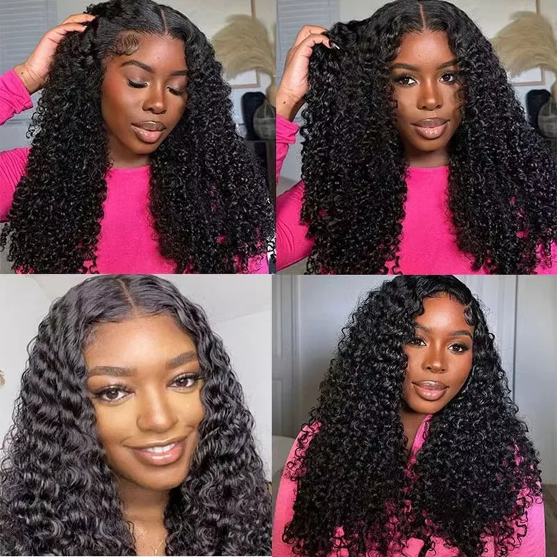 13x6 HD Lace Front Wig showcasing Burmese curly hair in four different styles.